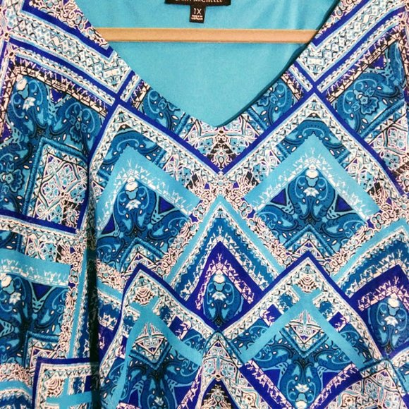 NWT*SARA MICHELLE*CAPE SLEEVE OVER TANK*V NECK*GEOMTRIC/AZTEC PRINT TOP*WOMEN 1X - Picture 4 of 11